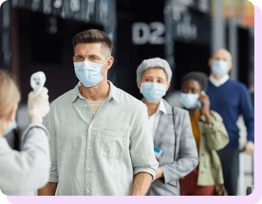 Man in face mask in a queue for Carolside Case Study page